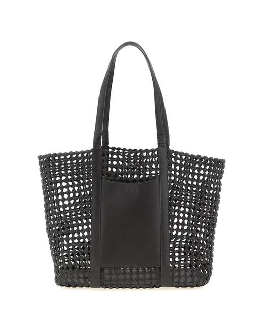 Staud Black Sac Cabas Getaway Tressé À Logo Embossé