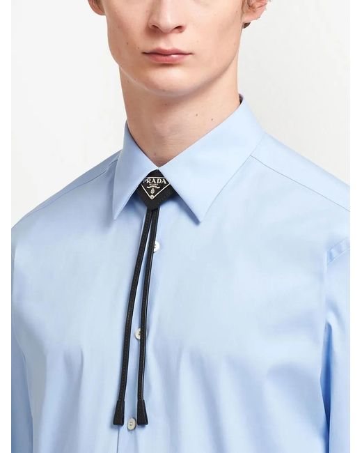 Prada Black Triangular Logo-Plaque Leather Bolo Tie for men