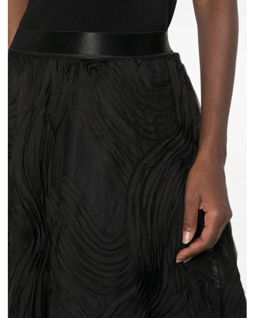 Nissa Black Textured Flared Midi Skirt