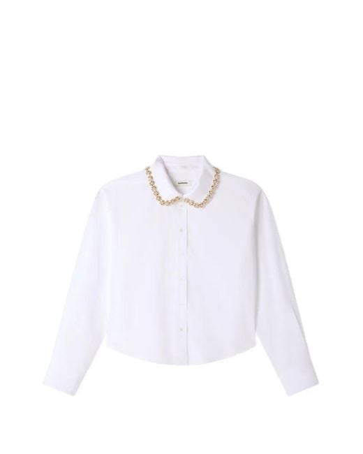 Sandro White Beaded-Collar Shirt