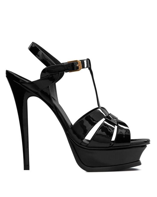 Sandales en cuir à plateforme Saint Laurent en coloris Black