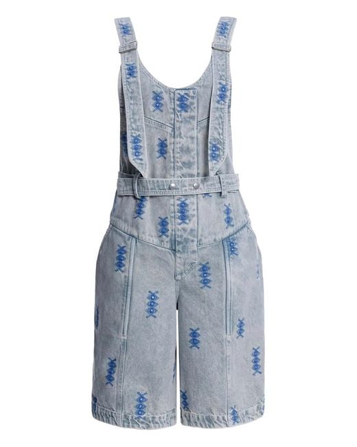 Agua Bendita Blue Freesia Embroidered-Denim Jumpsuit