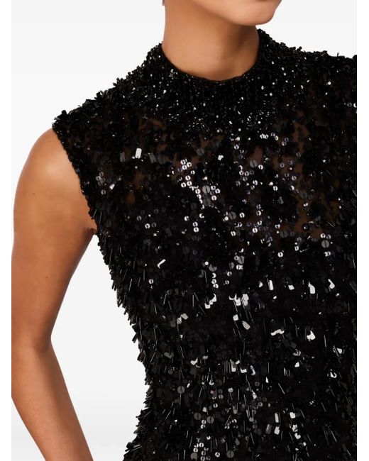 Jenny Packham Black Sequin-Embellishment Ruffle Maxi Dress