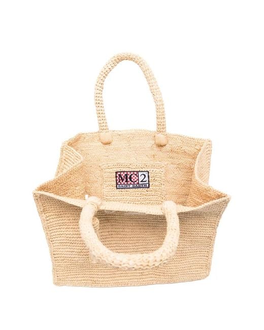 Mc2 Saint Barth Natural Embroidered Raffia Beach Bag