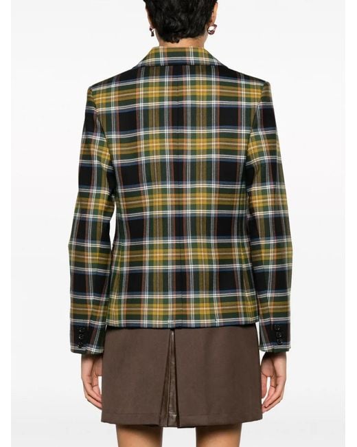 KENZO Black Tartan-Check Single-Breasted Blazer