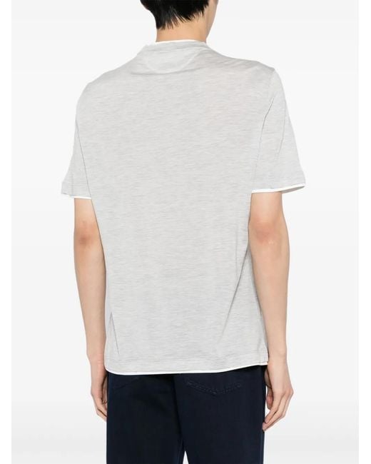 Brunello Cucinelli White Layered Cotton T-Shirt for men