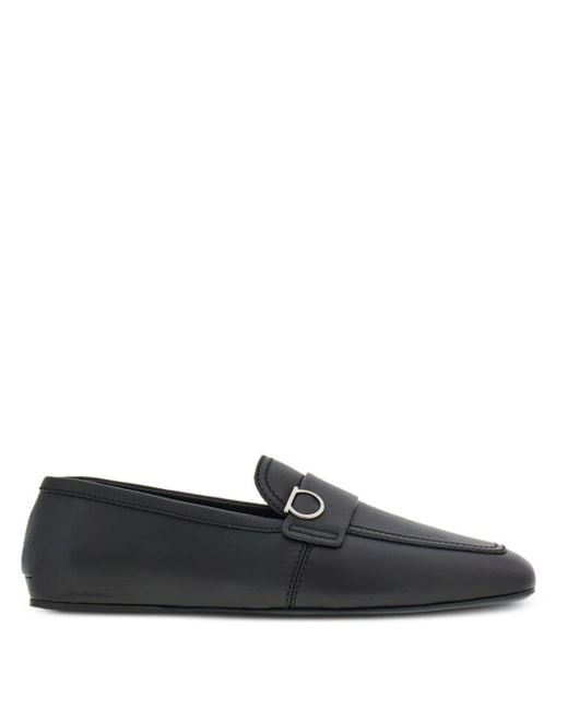 Ferragamo Black Gancini-plaque Leather Loafers for men
