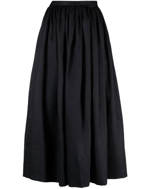 Asceno Black Coco Full Linen Midi Skirt