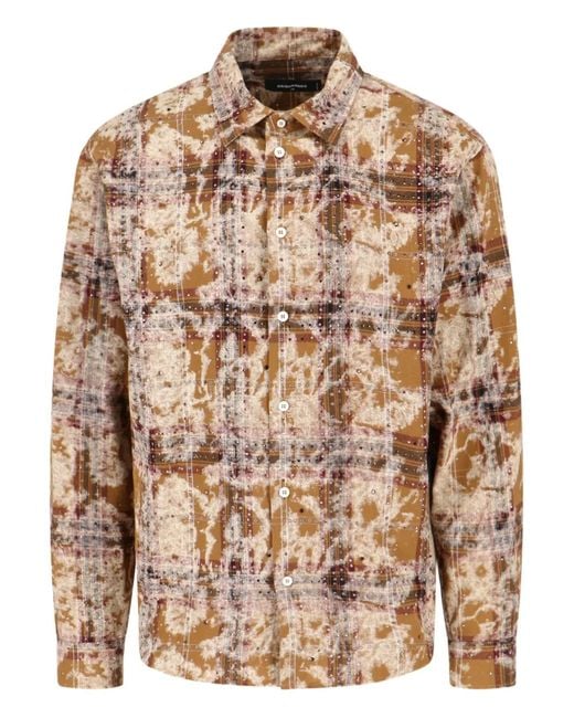 DSquared² Brown Bleached Sparkly Check Shirt for men