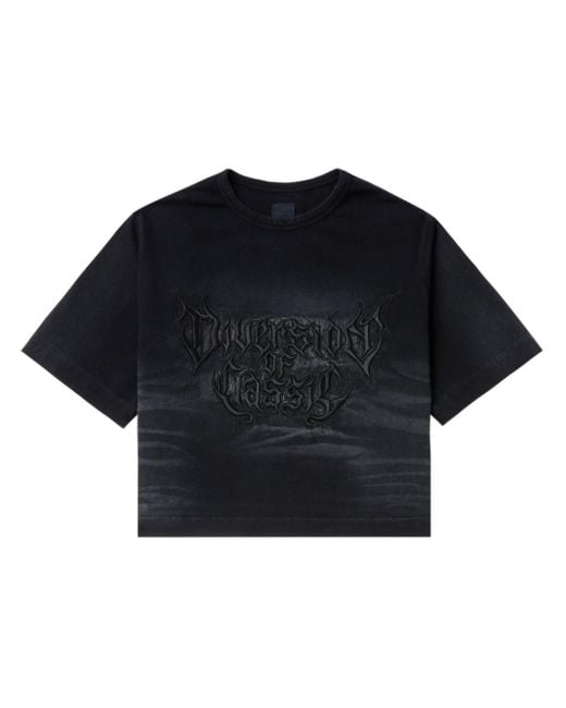 Juun.J Blue Text-embroidered Cropped Cotton T-shirt
