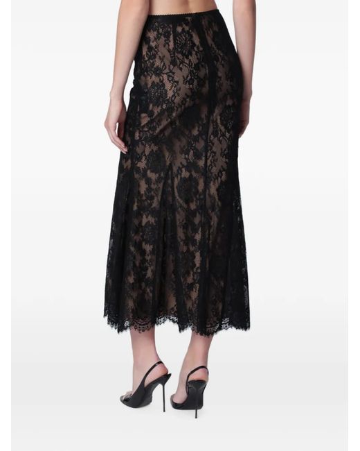 Self-Portrait Black Lace-Overlay Scalloped-Edge Midi Skirt