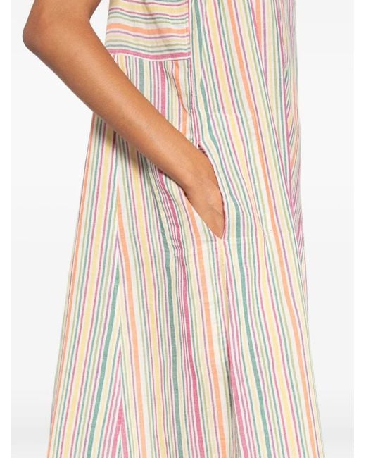 Injiri White Vertical-Stripe Sleeveless Midi Dress