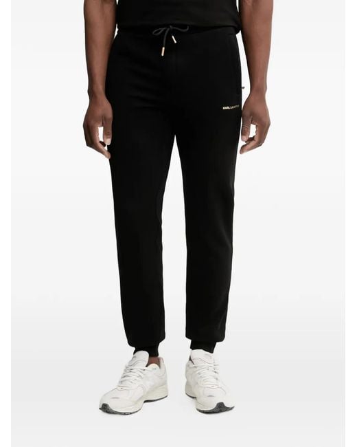Karl Lagerfeld Black Drawstring Performance Track Pants for men