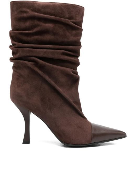 Marc Ellis Brown 90Mm Pointed-Toe Ruched Boots