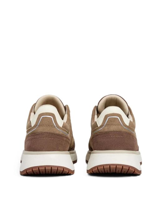 Hackett Brown Otto Run Monogram-Patch Sneakers for men