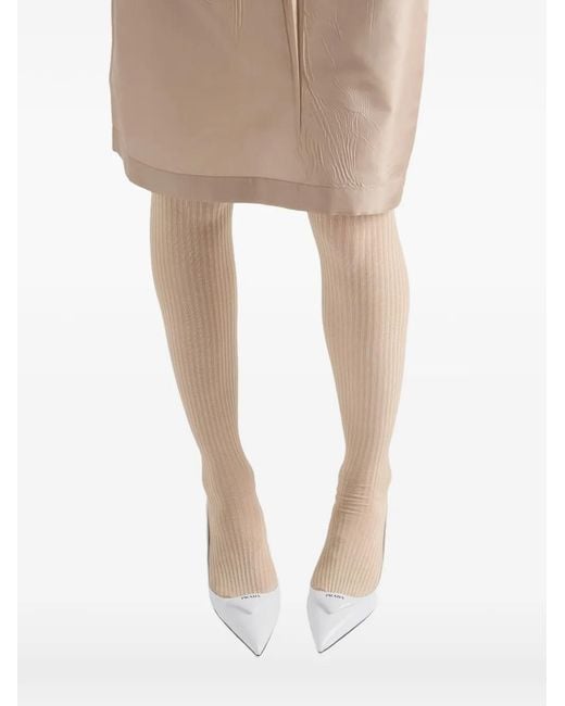 Prada White Triangle-Logo Pumps