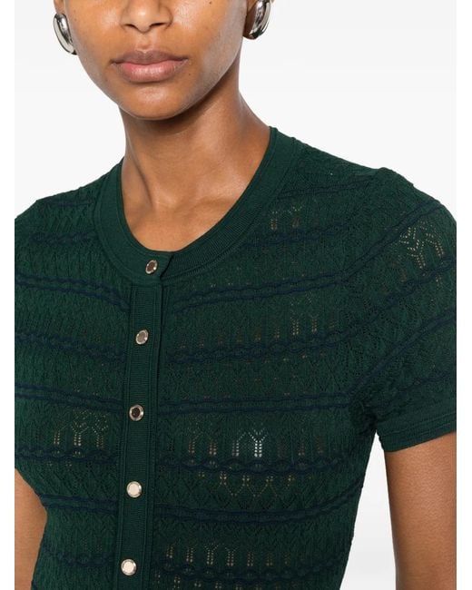 Sandro Green Pointelle-Knit Ruffled Midi Dress