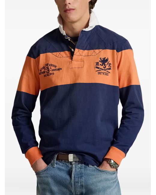 Polo Ralph Lauren Blue Stripe-Detail Long-Sleeved Polo Shirt for men