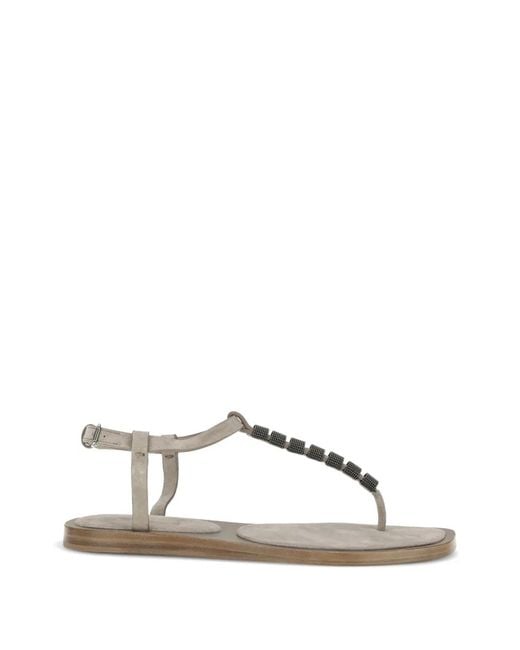 Brunello Cucinelli Natural Beaded-Strap Sandals