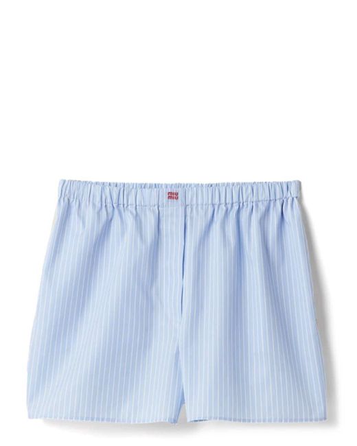 Miu Miu Blue Logo-embroidered Striped Boxer Shorts