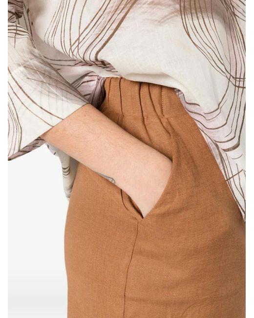 Gran Sasso Brown Elasticated-Waistband Linen Shorts