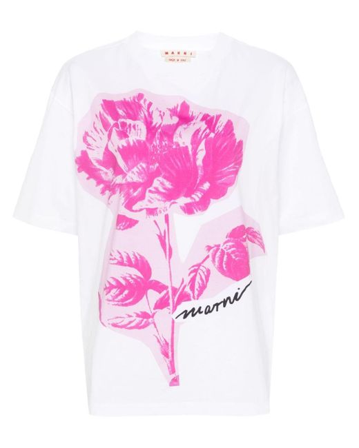 Marni Pink T-Shirt mit Blumen-Print