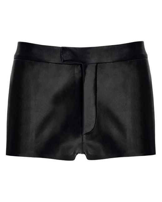 Ferragamo Black Nappa-Leather Mini Shorts for men