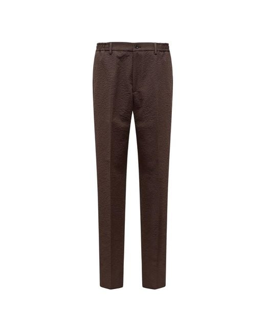 Tagliatore Brown Seersucker-Textured Pleated Trousers for men