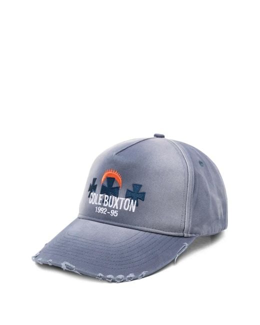 Cole Buxton Blue Distressed Embroidered Baseball Cap for men