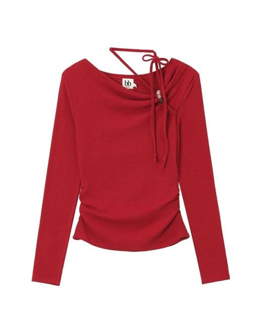 B+ AB Red Bead-Embellished Ruched Blouse