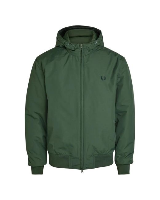 Fred Perry Green Hooded Logo-Embroidered Jacket for men