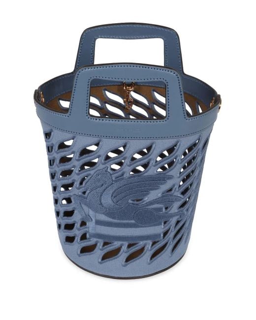 Etro Blue Signature Pegaso Leather Bucket Bag