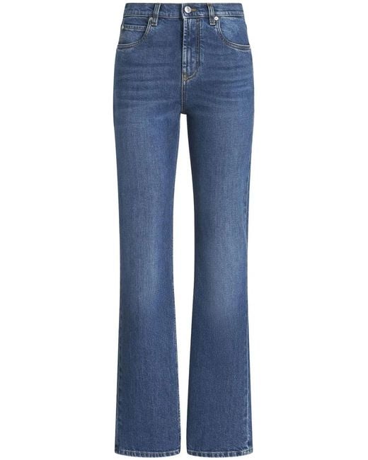 Etro Blue Logo-Appliqué Straight-Leg Jeans
