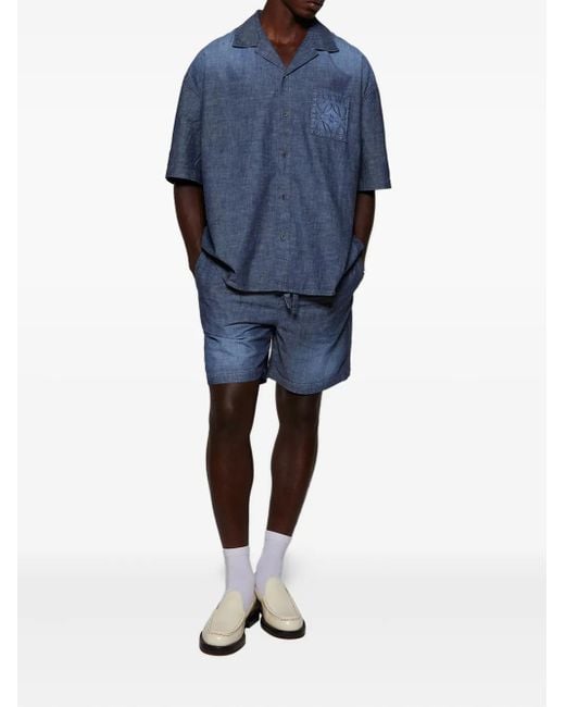 Loewe Blue Embroidered-Pocket Short-Sleeve Shirt for men