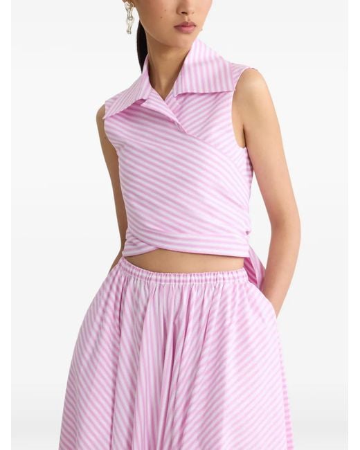 Patou Pink Striped Draped Sleeveless Top