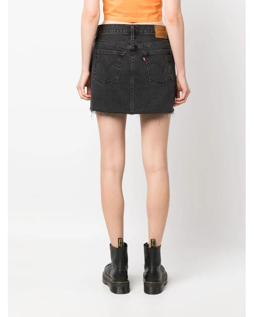 Levi's Black Logo-patch Short Denim Skirt