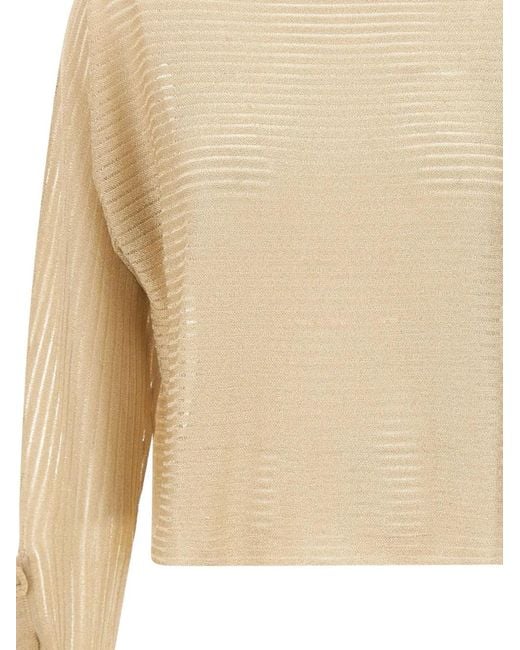 Liu Jo Natural Striped Ruffled Top