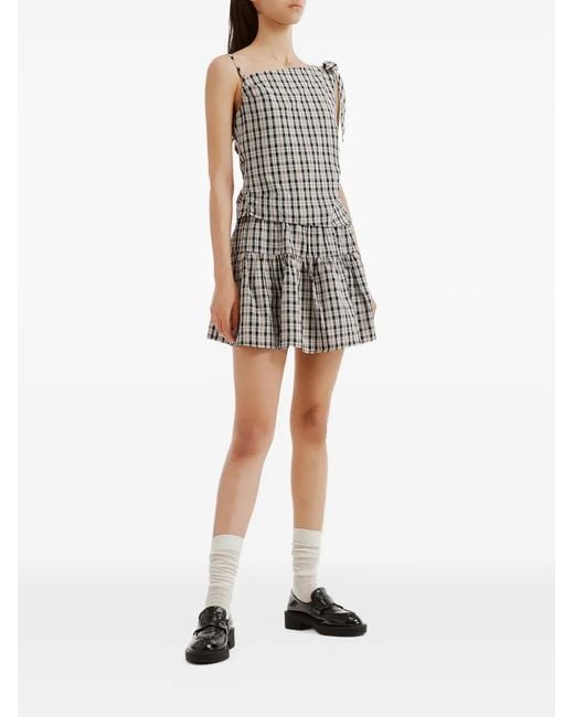 B+ AB Gray Check-Pattern Tiered Jumpsuit