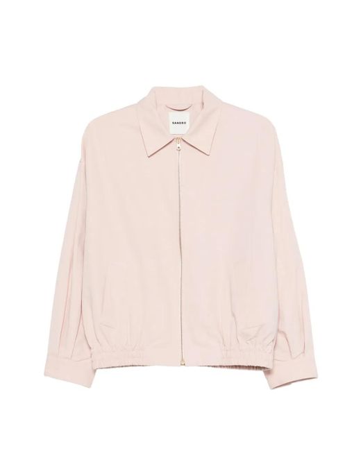 Sandro Pink Zip-Up Pocket Bomber Jacket