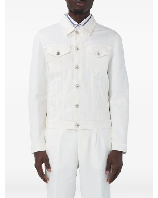 Brunello Cucinelli White Button-Up Denim Jacket for men