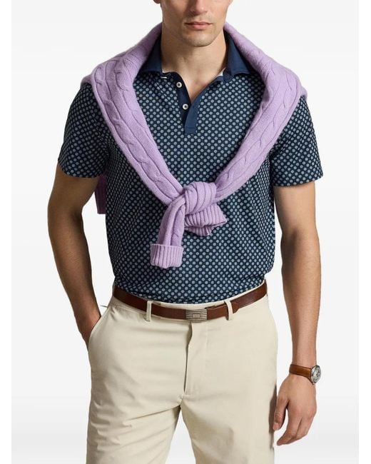 Ralph Lauren Blue Geometric-Print Polo Shirt for men