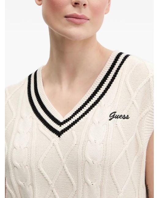 Guess White Striped V-Neck Vest