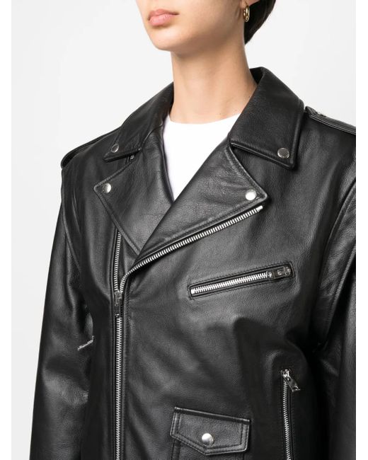 ARMARIUM Black Off-Centre Zip Leather Jacket
