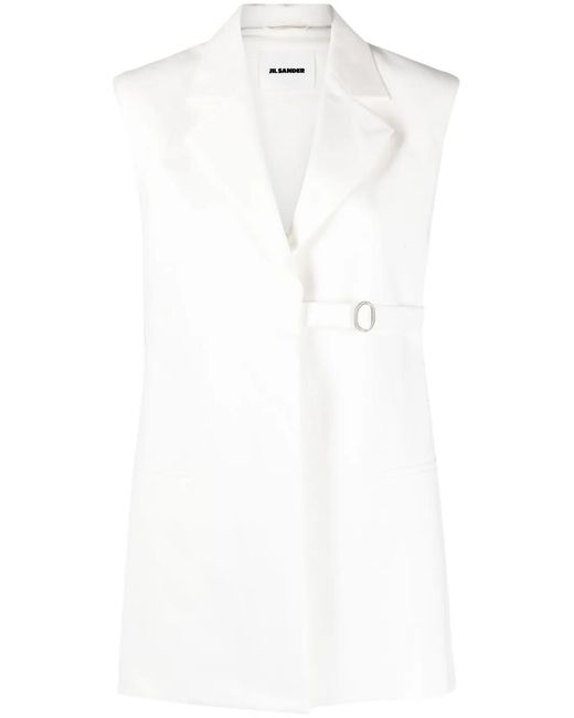 Jil Sander White Belted Cotton Waistcoat