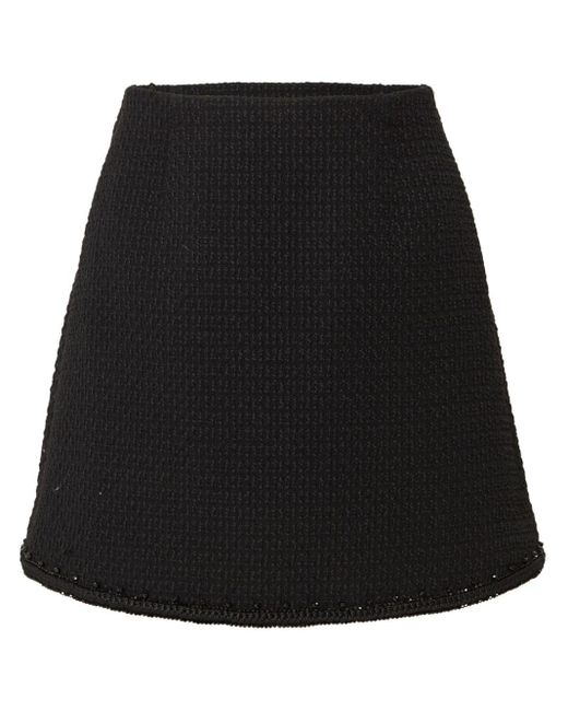 Carolina Herrera Black Embroidered-edge Tweed A-line Miniskirt
