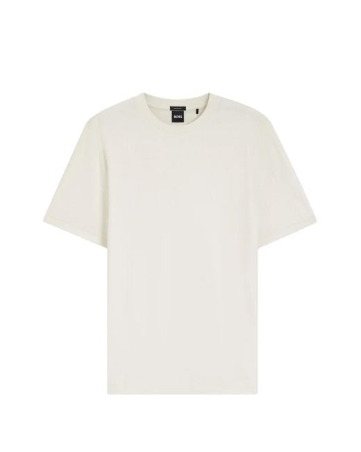 Boss White Geometric-Jacquard T-Shirt for men