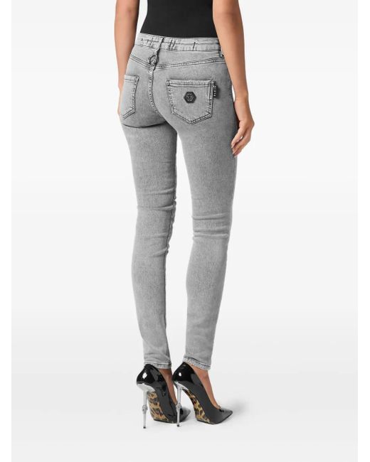 Philipp Plein Gray Logo-Patch Jeggings