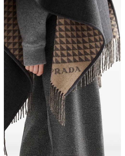 Prada Black Reversible Fringed Poncho