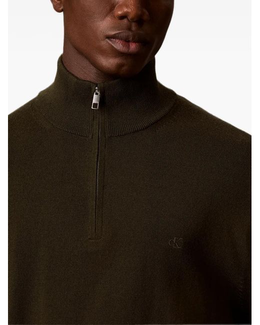 Calvin Klein Black Quarter-Zip Logo-Embroidered Sweater for men