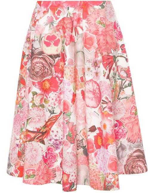 Marni Red Midi Skirt With Floral Print